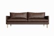 2 seat brown leather color sofa with wood legs on white background. front view. isolate background.
