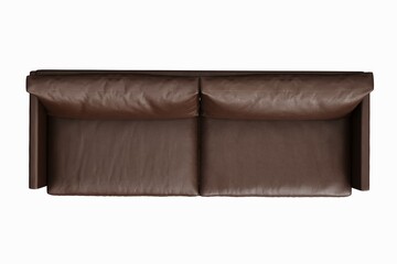 Wall Mural - 2 seat brown leather color sofa with wood legs on white background. top view. isolate background.