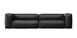 2 seat black color leather sofa with stainless steel legs on white background. front view. isolate background.