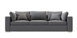 3 seat dark gray color fabric sofa with gold legs on white background. front view. isolate background.