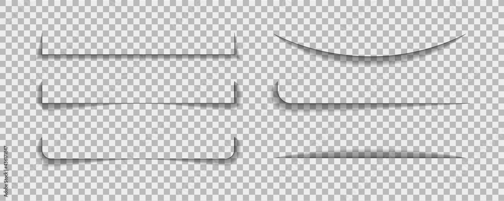 Shadow lines border. Page line divider for design web page or paper sheet on transparent background. Set of realistic bar of shade. vector illustrator - obrazy, fototapety, plakaty 