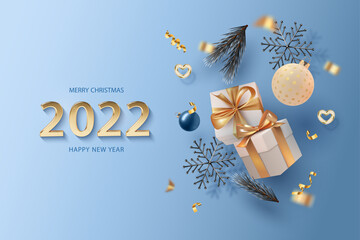 Sticker - Merry Christmas and Happy New Year realistic banner