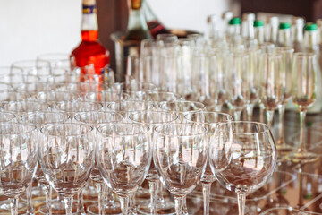 Empty wine glasses standing on the table.