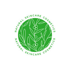 Wall Mural - natural skincare cosmetics logo template green circle with plants on white background