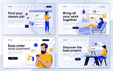 Wall Mural - flat modern design of landing page template - business set