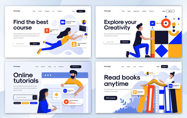 Wall Mural - flat modern design of landing page template - education set