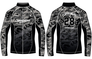 Camouflage Long sleeve Bomber jacket design template in vector, Racer jacket with front and back view, Biker jacket for Men and women. for training, Running and workout in winter