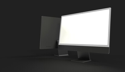 Wall Mural - Computer display mock up with blank white screen. Stylish desktop computer mockup 3D