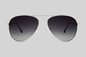 Sticker - sunglasses silver metallic frame and gray polarized lenses isolated on gray background