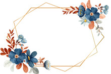Watercolor Blue Floral With Golden Frame