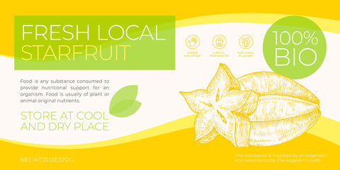 Wall Mural - fresh local fruits label template. abstract vector packaging horizontal design layout. modern typogr