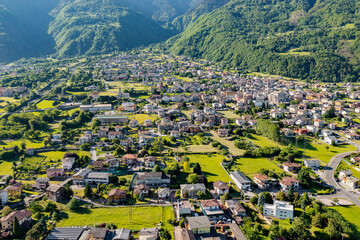 aerial view of the town of Talamona in Valtellina, Italy