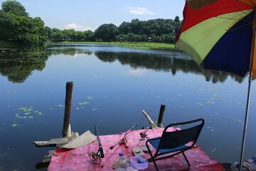 red umbrella on the river