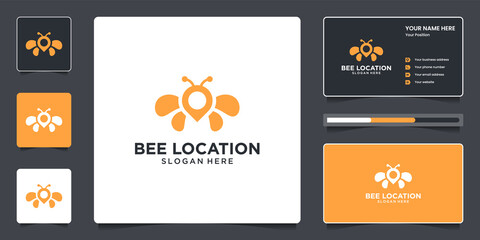 Wall Mural - Creative Bee with pin location symbol logo design and business card