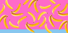 Ripe Bananas On A Pink Background. Bananas Pattern.