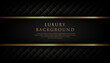 Abstract luxury black stripe with gold border on the dark geometric texture background. VIP invitation banner with copy space. Premium and elegant style. Vector illustration.