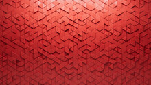 Triangular, 3D Wall Background With Tiles. Red, Tile Wallpaper With Futuristic, Polished Blocks. 3D Render