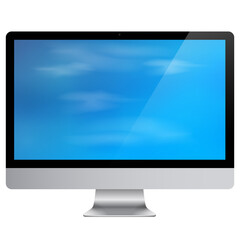 Realistic 3d computer monitor design with blue sky wallpaper background 
Eps 10 stock vector illustration 