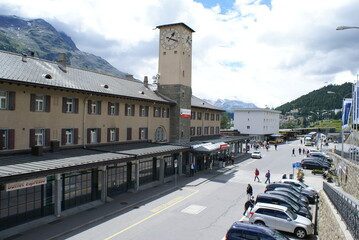 St. Moritz railway station in St. Moritz, Canton of Grisons (Switzerland)