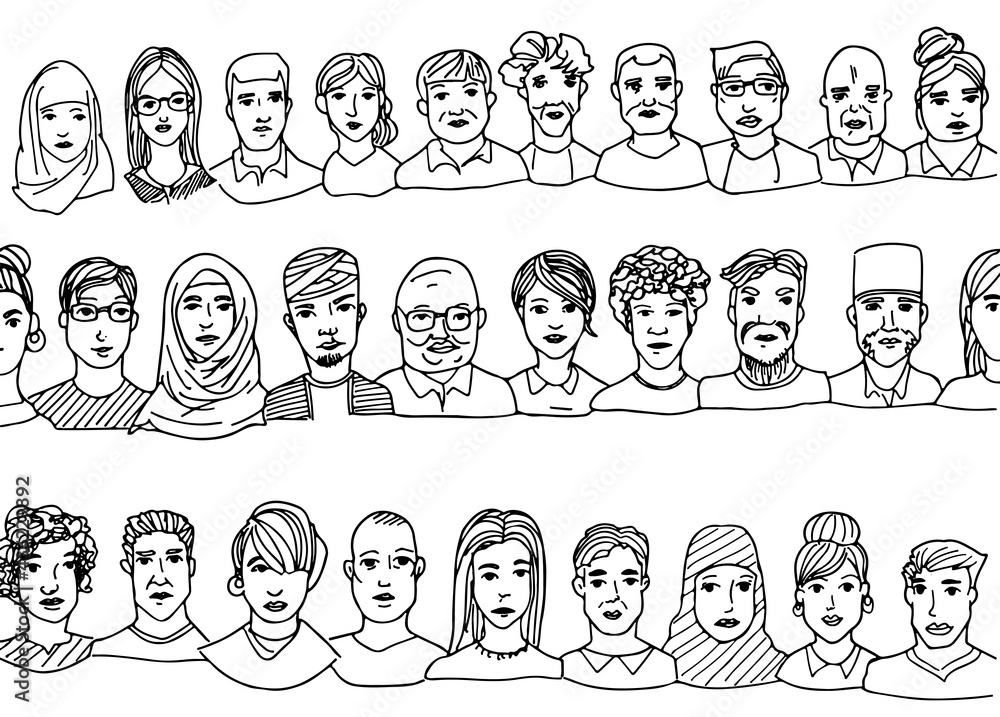 Vector illustration of Doodle People sketches, Hand drawn set of people ...