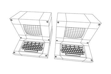 Wall Mural - Classic retro perconal computer. Programming code concept. Wireframe low poly mesh vector illustration