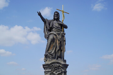 Wall Mural - Prague charles bridge detail of statue