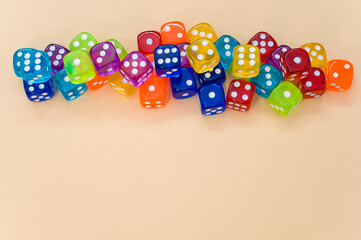 Sticker - Closeup shot of colorful dices on white background