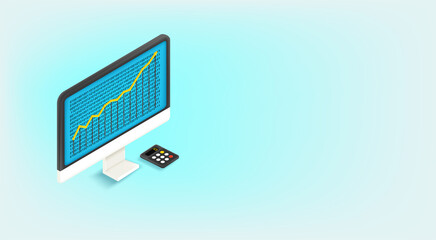 Aufkleber - Growing rating on the screen. Stock exchange concept. 3d style cute isometric vector illustration