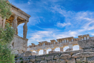 Wall Mural - view of erehtheio with karyatides in acropolis of athens, greece