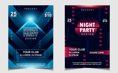 Poster - Night dance party music layout cover design template background with colorful dark blue glitters style. Light electro vector for music event concert disco, club invitation, festival poster, flyer