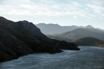 Sticker - Scenic view of a mountainous landscape and a river in Riano, Leon Spain