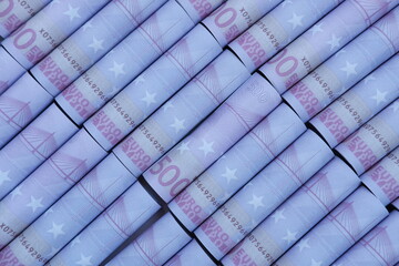 Poster - Close up euro banknote money on table background and saving money and business growth concept,finance and investment concept