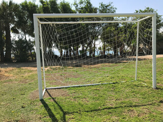  soccer goal on a deserted field. Protaras. Ayia Napa. Cyprus.