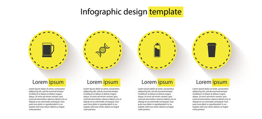 Sticker - Set Glass of beer, DNA symbol, Sport bottle with water and Coffee cup. Business infographic template. Vector