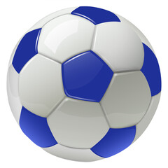 Wall Mural - Soccer ball isolated, white blue 3D sphere icon, realistic vector illustration.