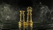 Piony szachowe szklane podświetlone na żółto na czrnym tle