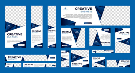 abstract banner design web template set, horizontal header web banner. modern gradient blue cover he