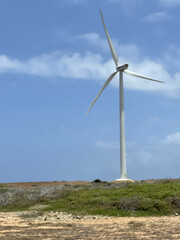 Wall Mural - Blurred shot of a wind turbine on a hill