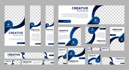 abstract banner design web template set, horizontal header web banner. modern gradient blue cover he