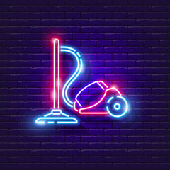 Wall Mural - Vacuum cleaner neon sign. Vector illustration for design. Cleaning equipment. Cleanliness concept.