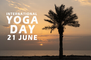 Wall Mural - International Yoga Day 21 June with sunset view on background