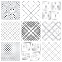 Wall Mural - Minimal simple geometric seamless patterns set, vector abstract backgrounds with lines and dots, wallpapers for web design and print. Black and white swatches.