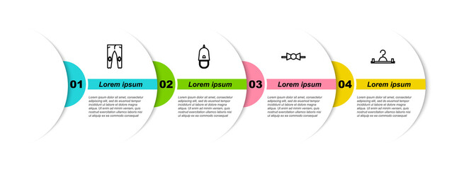 Sticker - Set line Pants, Police cap with cockade, Bow tie and Hanger wardrobe. Business infographic template. Vector