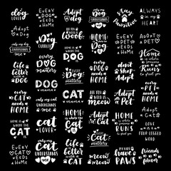 Wall Mural - Pet adoption phrase black and white poster. Inspirational quotes about domestical pets adoption. Hand written phrases for poster, cat and dog adoption lettering. Adopt a pet.