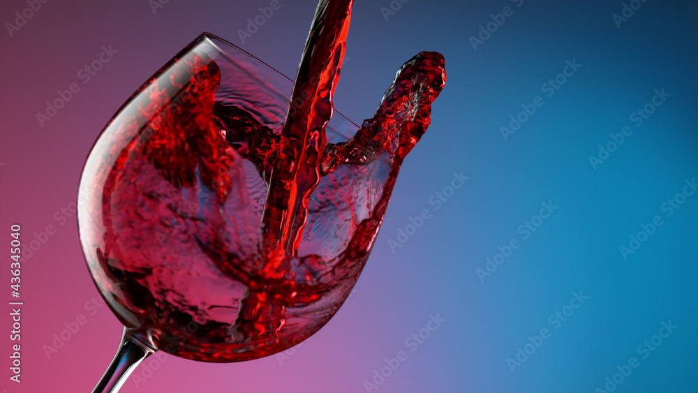 Glass of red wine on neon colors background, closeup - obrazy, fototapety, plakaty 