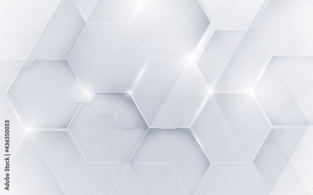Abstract white geometric hexagon with futuristic technology digital hi-tech concept background. Vector illustration - obrazy, fototapety, plakaty 