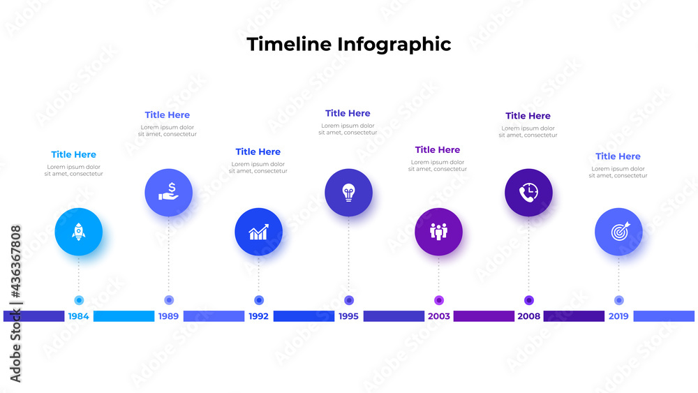 Infographic timeline design template. Modern vector illustration. Concept of 7 steps or options of business process - obrazy, fototapety, plakaty 