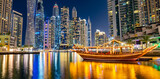 Night Marina Bay skyline in Dubai, UAE
