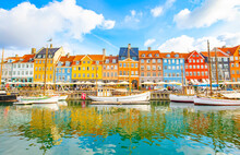 Nyhavn Harbor In Copenhagen Old Town, Denmark