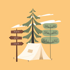 Sticker - camping tent and trees